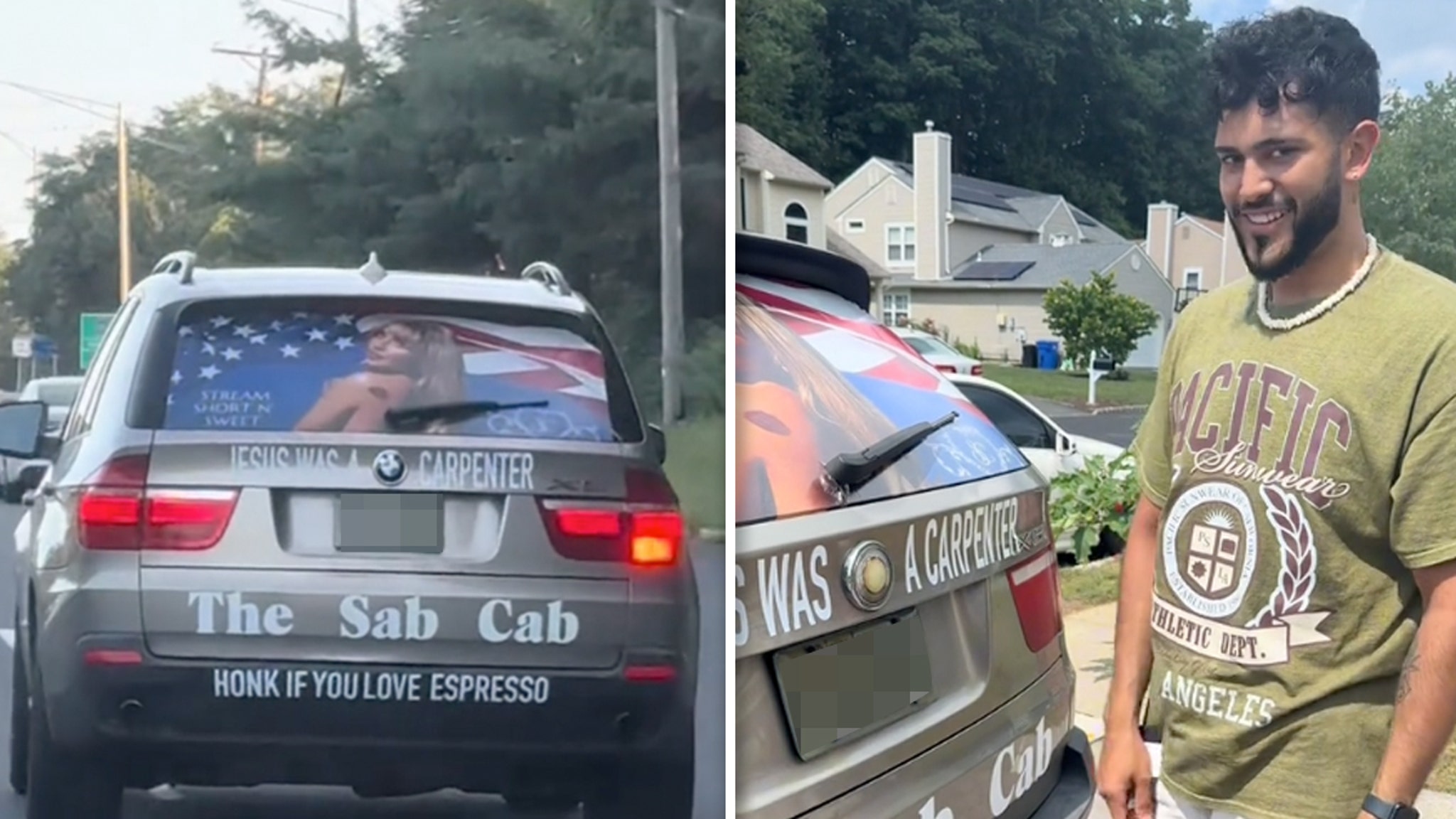 Sabrina Carpenter Superfan Drives ‘Sab Cab,’ Huge Picture of Singer on Back Window